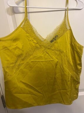 Forever 21 Yellow Lace Trim Satin Tank Top